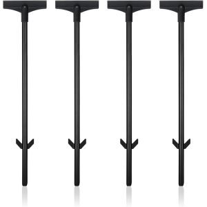 MEVRONISSHOP-Lot de 4 piquets de signalisation pour panneaux - 45 cm - &Eacute;tanche - En m&eacute;tal - Noir - Pour jardin, cour, pelouse (4, noir) - Neuf