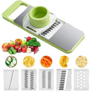 5 in 1 Vegetable Mandolin,Manual Vegetable Slicer,Kitchen Mandolin,Kitchen Grater,Suitable for Onions,Cheese,Potatoes,Carrots,Lotus Root - Neuf
