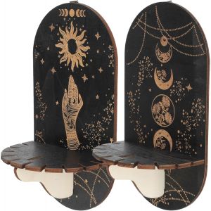 Cmwx-Lot De 2 &Eacute;tag&egrave;res De Phase De Lune En Cristal Noir - &Eacute;tag&egrave;re &Agrave; Huile Essentielle Mondregal En Bois - D&eacute;coration Wiccan - &Eacute;tag&egrave;re Murale Pour Pierre De Cristal - Neuf