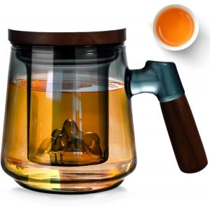 Kalanka-Tasse &Agrave; Th&eacute; En Verre Avec Couvercle Et Passoire, 500ml Mug Th&eacute; En Verre Borosilicate Transparent Avec Poign&eacute;e En Bois, 13x8cm Grande Tasse Th&eacute; Pour Un Cadeau De Th&eacute; En Vracpour Les Amateurs D - Neuf