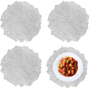 ERYI-4 Pcs Sets De Table, Tapis De Table Creux Argent, Set De Table Rond, Pour La Cuisine, L'Hôtel Et Le Restaurant (38Cm De Diamètre) - Neuf