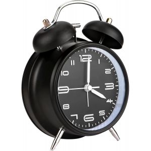 KAL-Réveil Double Cloche Avec Veilleuse, Vintage Retro Réveil De Voyage Silencieux Sans Tic Tac Analogique Quartz Horloge À Double Cloche Pour Enfant Kid Sleep - Neuf