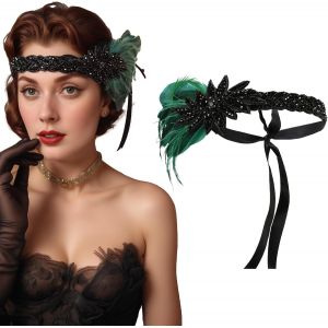 Kal-Bandeau À Plumes Des Années 20 Pour Femme, Bandeau À Plumes, Accessoire De Costume Gatsby, Bandeau Charleston Pour Carnaval, Costume, Fête À Thème - Neuf