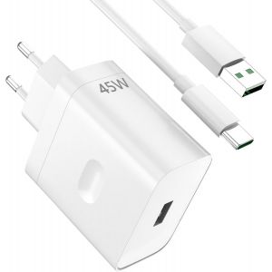 45 W Chargeur Usb Et Câble Usb C Pour Oppo A60 A80, Supervooc Charge Rapide Adaptateur Chargeur Et Câble Type C 1 Mètre Pour Oppo Reno14F 13F 12F Find N2 N3 Flip Oppo A5 A3 Pro F29 A79 A40 Pad Realme - Neuf