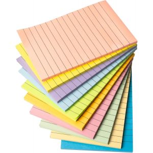 KALANKA-10 Notes Autocollantes avec Lignés, 100 x 150 mm Grandes Notes Adhésives de 10 Couleurs, Notes Sticky pour Créer une liste, pour le bureau, l'étude, la maison u2013 50 Feuilles/Pièce - Neuf