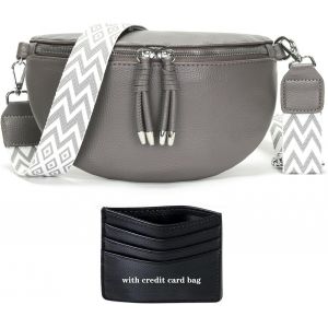 KALANKA-Sac Banane Femme Gris fonc&eacute; Sac bandouli&egrave;re Femme Petit Sac a Main Femme bandoulieres Pochette Telephone Portable avec Fente pour Carte de cr&eacute;dit et bandouli&egrave;re de 3.8cm de Large - Neuf