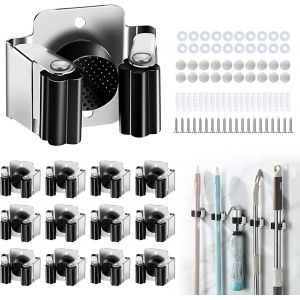 MEVRONISSHOP-Accroche Balai Mural, 12 Pcs Porte Balais Mural Porte Outils Mural en Acier Inoxydable pour Outils de Jardin pour Jardin, Cuisine, Salle de Bain, Garage, Pelle, Serpill&egrave;re - Neuf