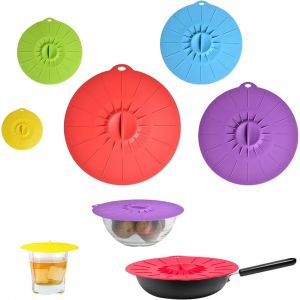 Jexnovashop-5 Pi&egrave;ces Couvercle Silicone Alimentaire 5 Tailles Couvercles En Silicone R&eacute;utilisables Avec Ventouse Sans Bpa, &Eacute;tanches Et Lavables Au Lave-Vaisselle Pour Bols, Casseroles, Tasses, Plats - Neuf