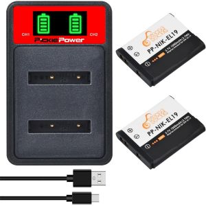 2 x EN-EL19 LED Battery Charger for Nikon Coolpix S32 S33 S100 S2500 S2800 S3100 S3200 S3500 S3600 S4100 S5200 S6500 S6600 S6800 6900 - Neuf
