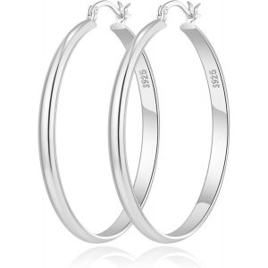 Kal-3 Mm De Large Grande Boucle D'oreille Creole Femme Hypoallergéniques 925 Post En Argent Sterling Boucle D Oreille Or Léger Boucle D Oreille Creole Argent Grands Créoles Or 30/40/50/60mm - Neuf