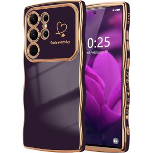 Wqs-Coque Compatible Avec Samsung Galaxy S23 Ultra Motif Coeur Housse Portable Forme Ondulée Bouclée Avec Protection De Caméra Galvanisé Coque Pour Samsung Galaxy S23 Ultra Violet Foncé - Neuf