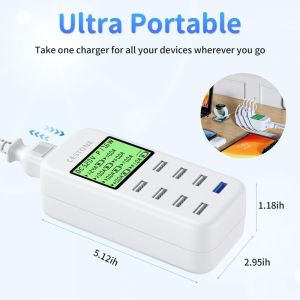 Kalanka-Station De Charge Usb, 60w, Chargeur Usb 8 Ports, Chargeur Mural Pour &Eacute;cran Lcd, Chargeur Compatible Pour T&eacute;l&eacute;phones Portables, Tablettes, &Eacute;couteurs, Etc. (Blanc) - Neuf