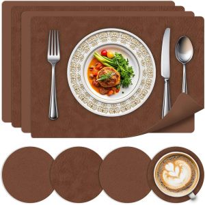 Eryi-Sets De Table Lavables Lot De 4-Sets De Table Résistants À La Chaleur Effaçables,Double Face Aspect Cuir Sets De Table Avec Dessous-De-Plat Pour Cuisine, Maison, Restaurant,Marron. - Neuf