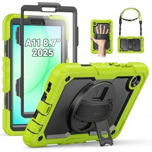 Coque Pour Samsung Galaxy Tab A11/A9 8.7 Pouces 2025/2023,Coque Antichoc Pour Galaxy A11 Avec Protecteur D'Écran,Support Rotatif À 360°/Dragonne,Bandoulière,Avec Porte-Stylo,Vert - Neuf