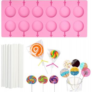 Subzonal-Moule À Sucettes En Silicone, 12 Moule À Sucettes Rondes Pour Chocolat Avec 20 Bâtonnets Pour Sucettes, Antiadhésifs, Faciles À Démouler Pour Gâteaux, Bonbons, Gelées Et Sucettes Au Chocolat - Neuf