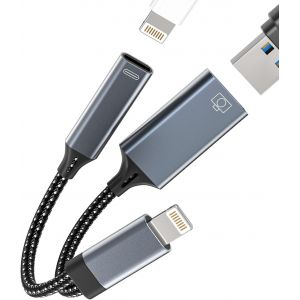 LORANKA-Adaptateur Lightning vers USB pour iPhone (2 en 1) et prise de charge OTG 3.0 - C&acirc;ble jack pour appareil photo num&eacute;rique - Connecteur de t&eacute;l&eacute;phone portable - Clavier - Lecteur de carte - C&acirc;bl - Neuf