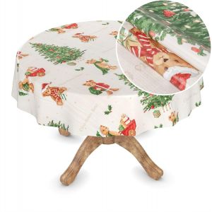 Sjzg-Nappe En Toile Cir&eacute;e Lavable - Ronde - Pour No&euml;l - Motif Ours En Peluche - 100 Cm - Neuf