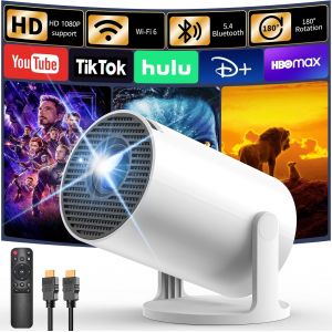 MEVRONISSHOP-Apps int&eacute;gr&eacute;es Mini Projector 4K Portable, Wi-FI 6 et Bluetooth 5.4, projecteur Video avec 18000 Lumens, Android TV, Retroprojecteur Auto Keystone Compatible avec HDMI/Stick TV/PC - Neuf