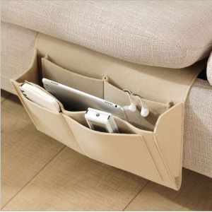 Sac De Rangement En Feutre Épais Pour Chevet, Canapé-Lit, Organiseur À Suspendre Pour Magazines, Livres, Téléphone, Télécommande, Avec 5 Poches (Couleur Crème)-Générique - Neuf