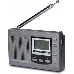 Full Band Radio AM/FM/SW DSP Radio Haut-Parleur stéréo Affichage LCD Réveil Minuterie Sommeil Radio de Poche Démodulation numérique Meilleure réception avec antenne télescopique (Grey) - Neuf