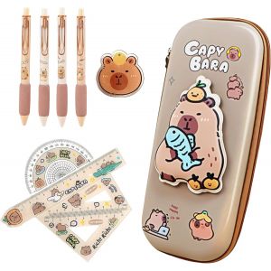 Trousse Capybara avec 4 stylos Capybara mignons,fournitures scolaires kawaii,cadeau pour enfants - Neuf
