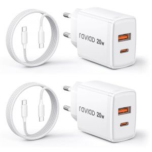 JGD-20W Chargeur USB C Charge Rapide 2-Pack, Chargeur Rapide &agrave; USB A et C, Chargeur iPhone avec C&acirc;ble USB C 3M pour iPhone 16 15 Pro Max, Samsung Galaxy S25 S24 S23 Ultra, iPad Pro, Macbook - Neuf