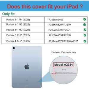 KALANKA-Coque pour iPad Air 11 Pouces (M4) 2026/(M3) 2025/(M2) 2024, Air 5&egrave;me 2022/4&egrave;me 2020 10.9 Pouces, &Eacute;tui de Protection Anti-Chute, Rabat Magn&eacute;tique Stable -Gris - Neuf
