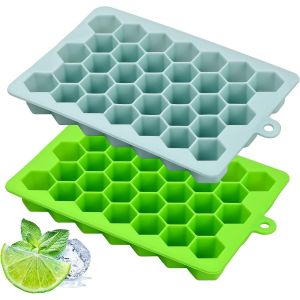 Kal-2 Paquets Bacs À Glaçons, Moule Silicone Glacon,Plateau À Glaçons Empilable, Moules À Glaçons Hexagonal, Moules À Glaçons 33 Cellules, Pour Le Whisky, Les Cocktails Et Le Vin Bleu/Vert - Neuf
