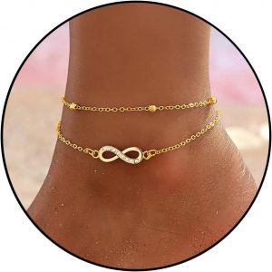 Bracelet De Cheville Pour Femme - En Argent 925 - Or 925 - Double C?ur - Perles - Twist - Étanche - Réglable - Pour L'été - Cadeau De Plage - Neuf