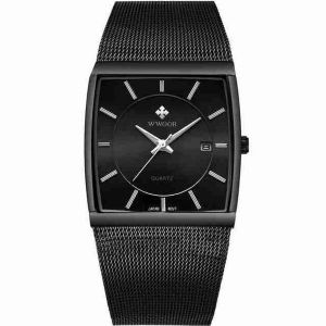 Montre &Agrave; Quartz Lumineuse Pour Homme Avec Cadran Carr&eacute; Et Bracelet En Maille D'acier Inoxydable Et Calendrier - Neuf