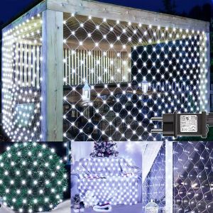 Filet Lumineux Extérieur 3x2M 200 LED Guirlande Lumineuse Plafond avec Prise,Minuterie,8 Modes Filet Lumineux Noël IP65 Étanche Rideau Lumineux pour Buisson Jardin Chambre Noël-Blanc - Neuf