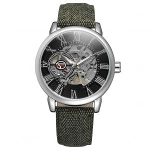 Montre-Bracelet Mecanique Creuse Forsining Pour Homme, Bracelet En Tissu Etanche (Noir) - Neuf