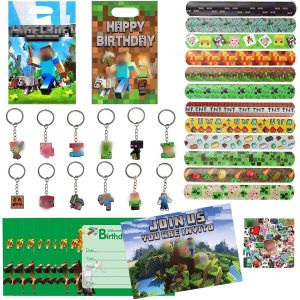 106 Pcs Jeu Vidéo Fournitures De Fête Enfants,Cadeau D'anniversaire Pour Enfants,Invitation Anniversaire Porte-Clés Autocollants Sac Cadeau Bracelet Claque,Jeu Vidéo Fête Anniversaire Cadeau - Neuf