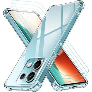 Pack 4-En-1 Pour Xiaomi Redmi Note 13 5g (Non Compatible 4g) ¿ Coque Tpu Transparente Anti-Chocs + 3x Verres Trempés 9h, Protection Écran Et Caméra, Anti-Jaunissement - Neuf