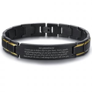 Bracelet En Acier Inoxydable Noir Pour Petit-Fils - Cadeau De Remise De Dipl&ocirc;me Et D'anniversaire De Grand-M&egrave;re - Bijou Inspirant Pour Gar&ccedil;on - Neuf