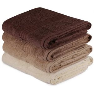 Serviette De Bain Aucune Lot De 4 70 X 140 Cm Cr&egrave;me 100% Coton - Neuf