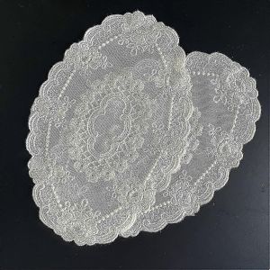 2pcs Sets De Table En Dentelle R&eacute;tro,Tapis De Table Brod&eacute; De Fleurs Exquises Fran&ccedil;aises,Tapis De Vase De Tasse Vintage Pour La D&eacute;coration De La Maison,Blanc Cass&eacute; (18cm X 30cm) - Neuf