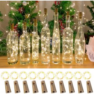 Guirlande Lumineuse &Agrave; Led Pour Bouteille, 2m, 20 Leds, Li&egrave;ge, Guirlande F&eacute;e, Bouchon De Bouteille D&eacute;coratif Pour No&euml;l, Mariage, F&ecirc;te (10 Pi&egrave;ces Blanc Chaud) - Neuf
