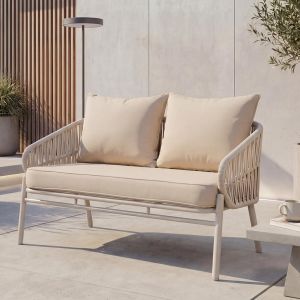 Banc De Jardin En Aluminium Hwc-P90, Canap&eacute; De Jardin Banc D'ext&eacute;rieur, Tressage En Corde Tissu/Textile (180 G/M&sup2;)Cr&egrave;me - Neuf