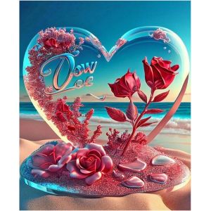 Ayuhr-Peinture Diamant En Forme De C?ur Love Sur La Plage 30 X 40 Cm Peinture Diamant Roses Rouges Peinture Diamant Paysage Mer Fleurs Diamant Peinture Art Broderie Point De Croix Images Cadeau - Neuf