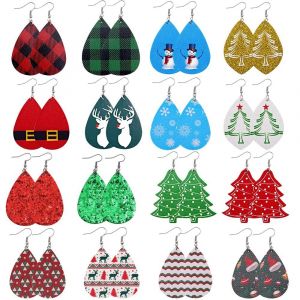 Boucles D'oreilles En Cuir Pour Femmes, Boucles D'oreilles Pendantes De Noël, Boucles D'oreilles Légères En Forme De Larme, Boucles D'oreilles En Similicuir Pour Les Fêtes De Noël Et Du Nouvel An. - Neuf