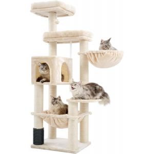 Grand Arbre À Chat Xxl Pour Maine, 168 Cm, Pour Grands Chats, Avec Hamac Surdimensionné, Poteaux En Sisal (¿11 Cm) Et Peigne, 2 Plateformes, Grotte, Panier, Beige Empj01m - Neuf