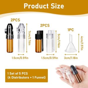 Lot De 5 Petite Bouteille De Rangement,Inclure 2 Flacons De Poudre À Epice,2 Bouteilles À Épices En Verre Avec Cuillères,1 Entonnoir Mini,Idéal Pour Voyage Et Cuisine (Blanc & Brun) - Neuf