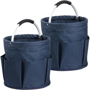 TIANYI-Set of 2 Sac a Outils Pliable, 17L Panier Picnic avec Poign&eacute;e et 6 Poches, Sac de Plage Portable en Tissu Oxford 600D, Panier Rangement Durable pour la Douches, le Nettoyage, Bleu Marine - Neuf