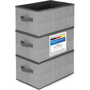 Tianyi-Lot De 3 Boîtes De Rangement En Tissu 30 X 21 X 18 Cm - Boîte De Rangement Pliable - Boîte De Rangement Pour Armoire - Boîtes En Tissu - Gris/Beige - Neuf