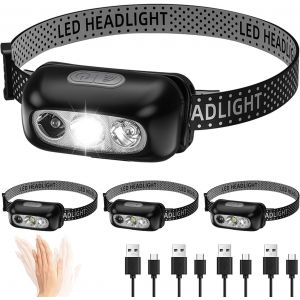 Liaismi Lampe Frontale Rechargeable, Lot De 4 Lampe Frontale Led Ultra Puissante D&eacute;tecteur De Mouvement, 3 Modes D'&eacute;clairage, &Eacute;tanche Lampes Frontales Pour P&ecirc;che,Camping,Cyclisme,Running - Neuf