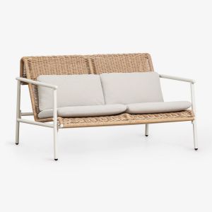 Canap&eacute; De Jardin 2 Places En Aluminium Et Rotin Synth&eacute;tique Duroli Blanc Gardenia - Neuf