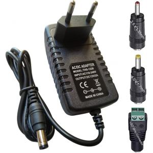 Adaptateur AC/DC Alimentation DC 12V 2A Adaptateur Secteur Prise Murale 2.1/2.5mm x 5.5mm Plug and 3 12V Female DC Cable Connectors - Neuf