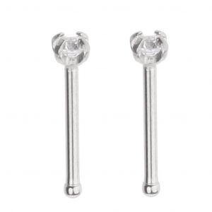 2pcs Stainless Steel Crystal Nose Stud Bar Ring Belly Body Piercing Jewelry - Neuf