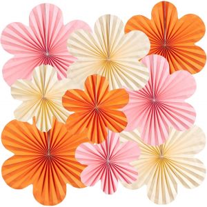 Kalanka-Lot De 9 Éventails En Papier Décoration Murale Orange Et Rose Décoration De Salle De Classe Pour Fête D'anniversaire, Mariage, Baby Shower, Engagement - Neuf